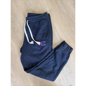 VTG Champion Sweatpants Mens Large Navy Blue Big C Logo Joggers Fleece 90s Y2K